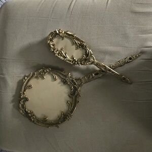 Vintage Handheld Mirror and Brush Set